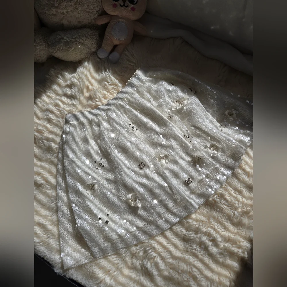 Zara White Sequin Skirt - Picture 6 of 10